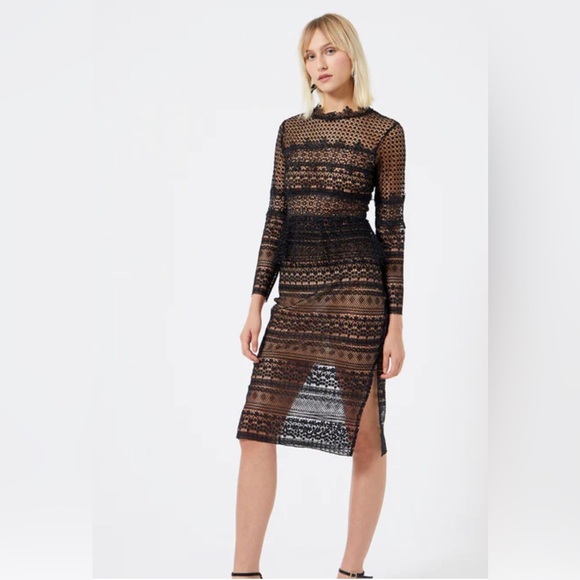 French Connection Petra lace beau Long Sleeve‎ black midi Dress size 6 new - Picture 6 of 6